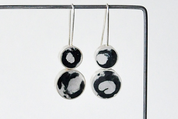 Pigmented concrete drop earrings in a sterling silver frame